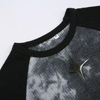 Patchwork short sleeve tie dye contrast star applique crop top