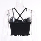 Cross back ruffle backless star pattern crop top