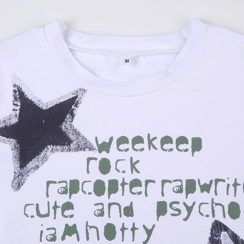 Star pattern contrast short sleeve crewneck crop top