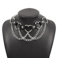 Heart Ring Pu Chain Layered Choker Necklace