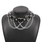 Heart Ring Pu Chain Layered Choker Necklace