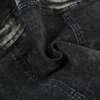 Top corto in denim con scollo a V, zip e schiena scoperta 