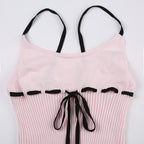 Backless u neck stitch knitted contrast cami crop top