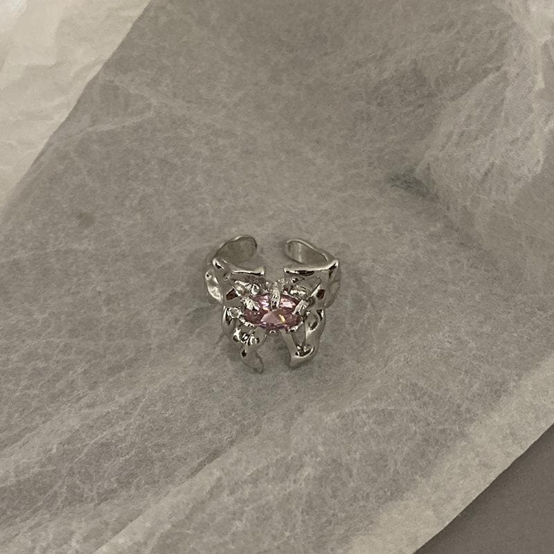 Butterfly Pendant Stone Lava Silver Open Ring