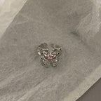 Butterfly Pendant Stone Lava Silver Open Ring