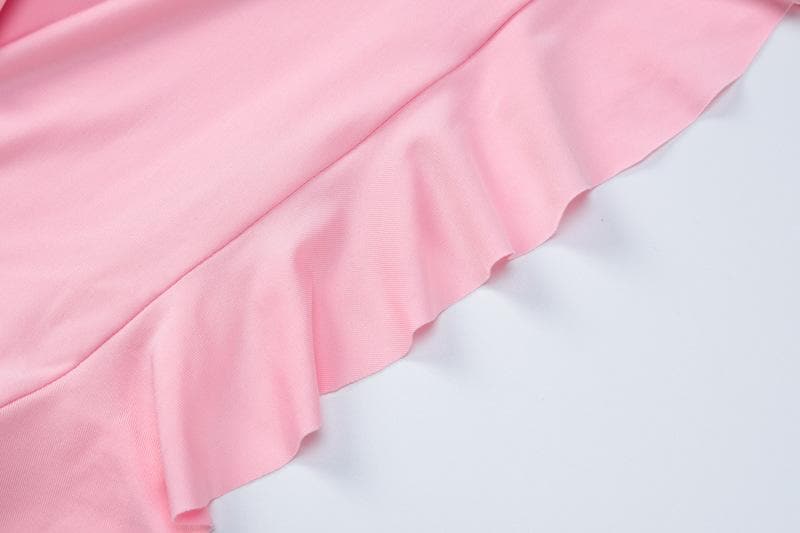 Ruffle u neck sleeveless backless solid irregular mini skirt set