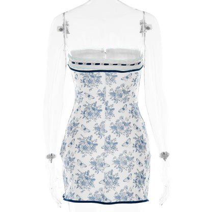 Mini-Tube-Kleid mit Blumenmuster und Spitzensaum und Kontrastknöpfen