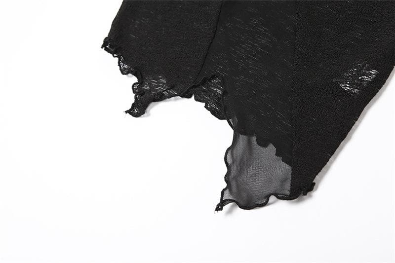 Top corto in 3 pezzi con scollo alto, maniche lunghe e schiena incrociata, tinta unita e testurizzato 