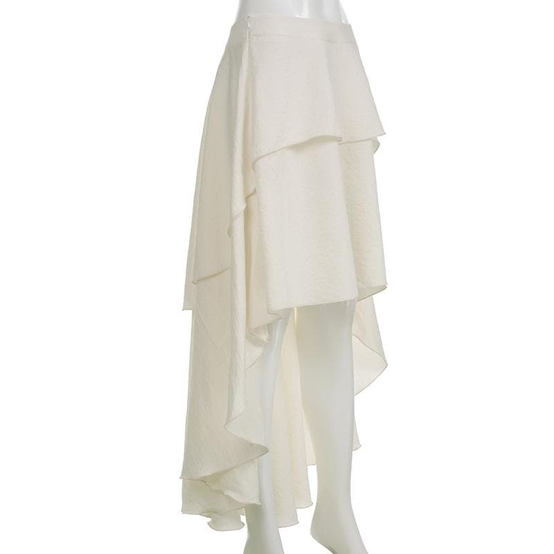 Ruffle solid zip-up irregular low rise maxi skirt
