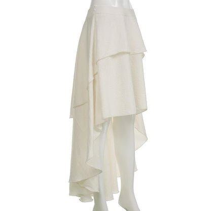 Ruffle solid zip-up irregular low rise maxi skirt