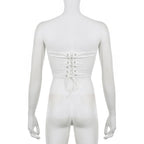 Solid lace up self tie backless tube top