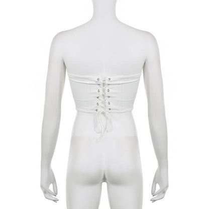 Solid lace up self tie backless tube top