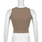 Embroidery u neck sleeveless ribbed crop top