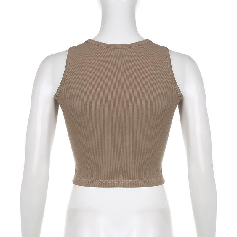 Ärmelloses, geripptes Crop-Top mit Stickerei und U-Ausschnitt 