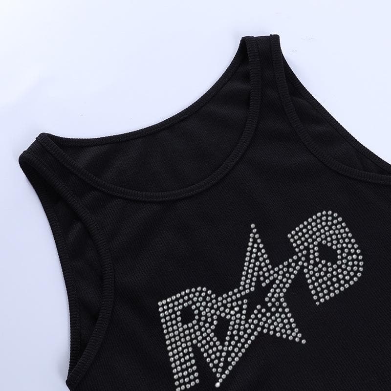 Beaded sleeveless round neck irregular crop top