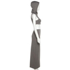 Sleeveless hoodie solid turtle neck maxi skirt set