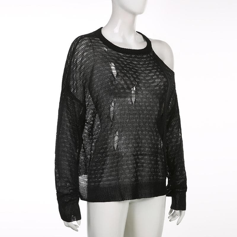 Off shoulder see through irregular long sleeve crochet top - Final Sale