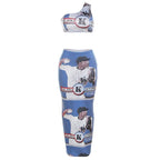 Gonna lunga con spacco, stampa a contrasto, senza maniche e monospalla irregolare