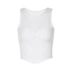 Crochet glitter ruched round neck sleeveless crop top