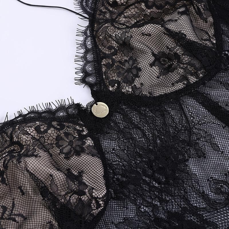 Top in pizzo con spalline sottili e allacciatura a V e schiena scoperta 
