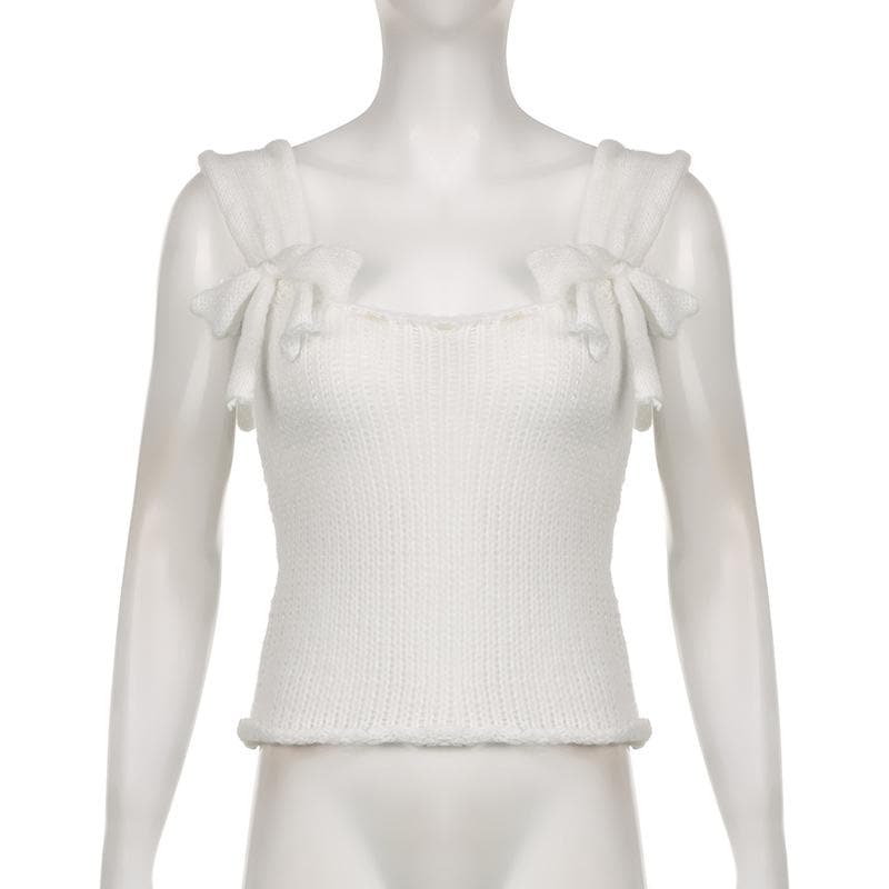 Top senza maniche in maglia con fiocco e schiena scoperta 