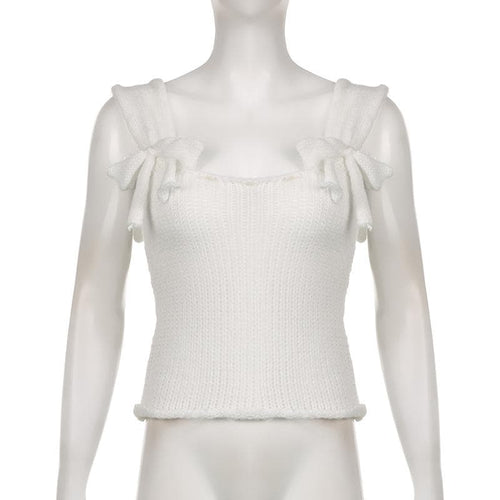 Backless knitted bowknot sleeveless solid top