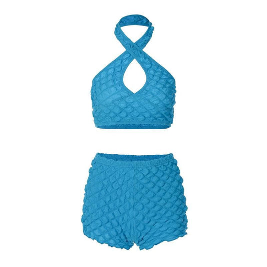 Neckholder-Hose mit überkreuzter Vorderseite, ausgehöhlter Rückenpartie, Waffelstruktur 