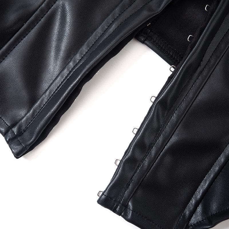Top scollato con maniche a cappuccio e bottoni in pelle PU solida 