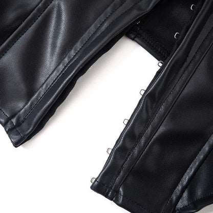 Top scollato con maniche a cappuccio e bottoni in pelle PU solida 