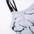 Cross back buckle u neck backless contrast print crop top