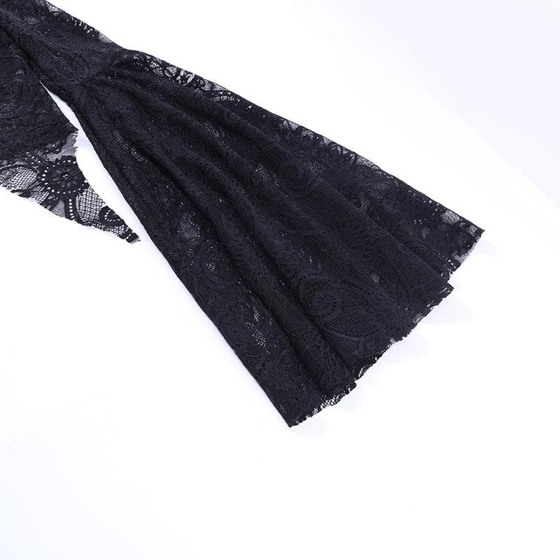 Einfarbiges Crop-Top mit ausgestellten Ärmeln, Spitzenschlitz und V-Ausschnitt 