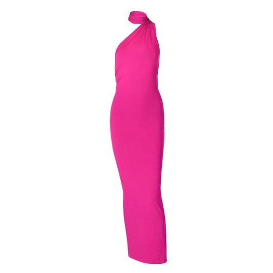 Gerafftes, kontrastfarbenes, rückenfreies One-Shoulder-Maxikleid mit Schleife und 2-Wege-Ausschnitt 