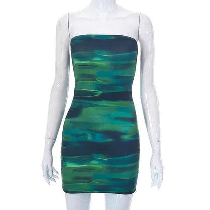Rückenfreies, ärmelloses Tube-Minikleid mit Kontrastdruck