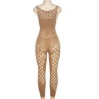 Ärmelloser, ausgehöhlter, durchsichtiger Jumpsuit aus Fischnetz 