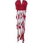 Ruffle solid notch neck ribbon backless tube crop top