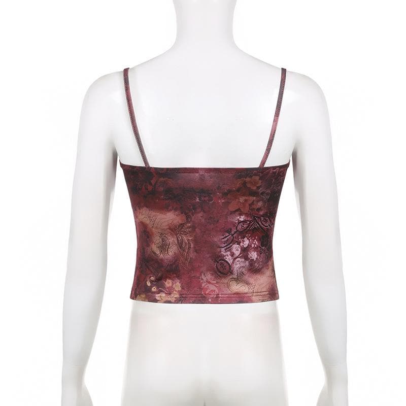 Square neck backless contrast print cami top