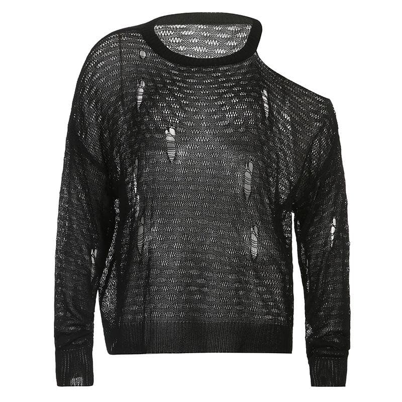 Off shoulder see through irregular long sleeve crochet top - Final Sale