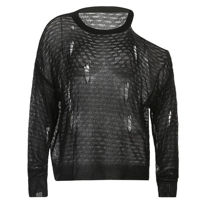 Off shoulder see through irregular long sleeve crochet top - Final Sale