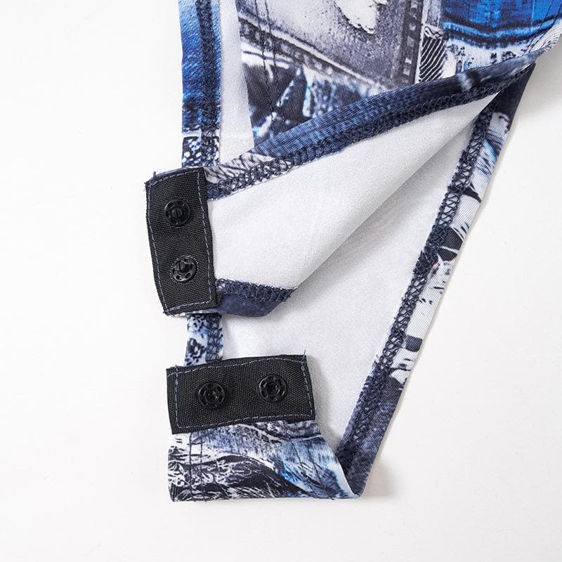 Denim print contrast drawstring self tie backless tube mini skirt set