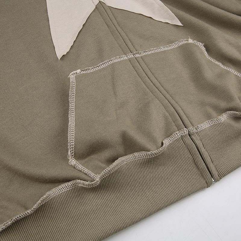 Stitch star patchwork drawstring pocket zip-up hoodie coat - Final Sale