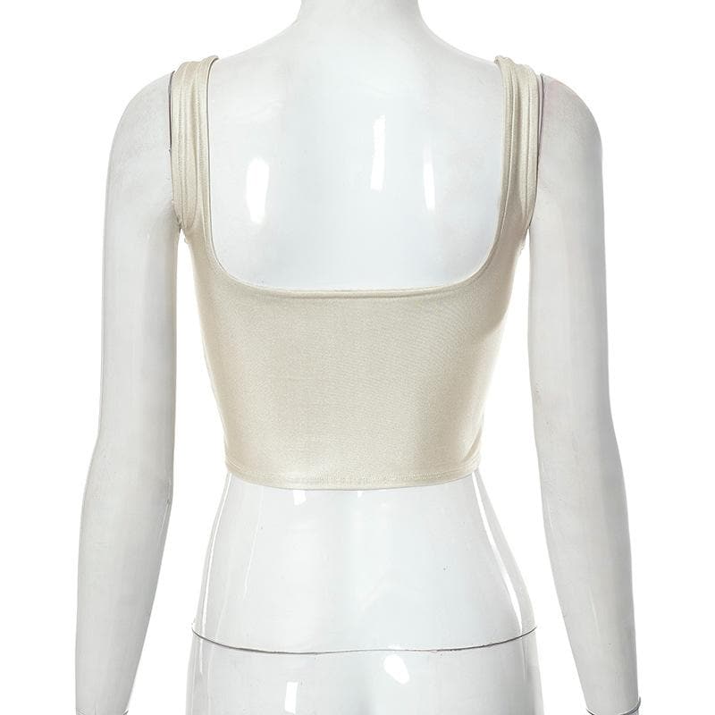 Abstract Print Square Neck Contrast Sleeveless Backless Crop Top