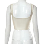 Abstract Print Square Neck Contrast Sleeveless Backless Crop Top