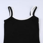 Top corto senza maniche con scollo quadrato e patchwork a contrasto 
