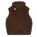 Knitted button turnover collar sleeveless gloves crop top - Final Sale