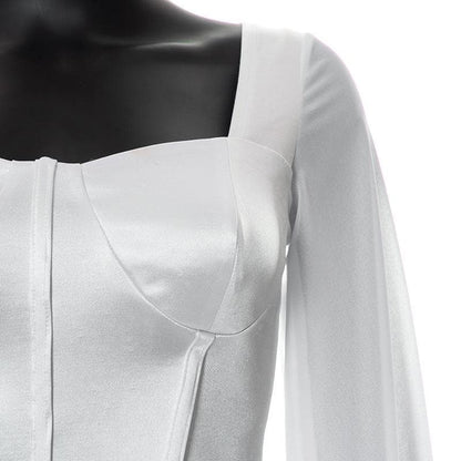 Satin corset long sleeve mesh dress - Final Sale