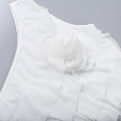 Crop Top mit One-Shoulder-Träger, Rüschenband und Blumenapplikation 