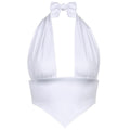 Halter backless solid ruched self tie top