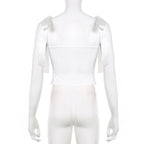 Ruched corset self tie solid backless low cut top