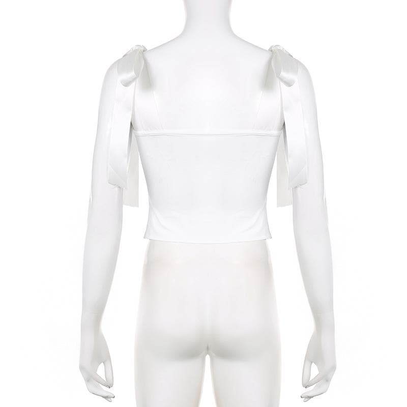 Ruched corset self tie solid backless low cut top