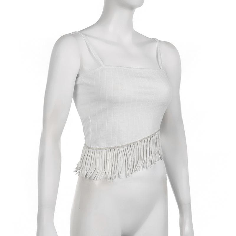 Irregular backless tassels self tie solid cami crop top